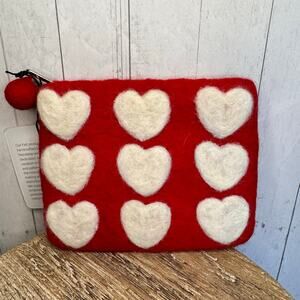 Red Felted Wool Coin Purse Wallet Red Makeup Bag NEW! Red Heart Accessories